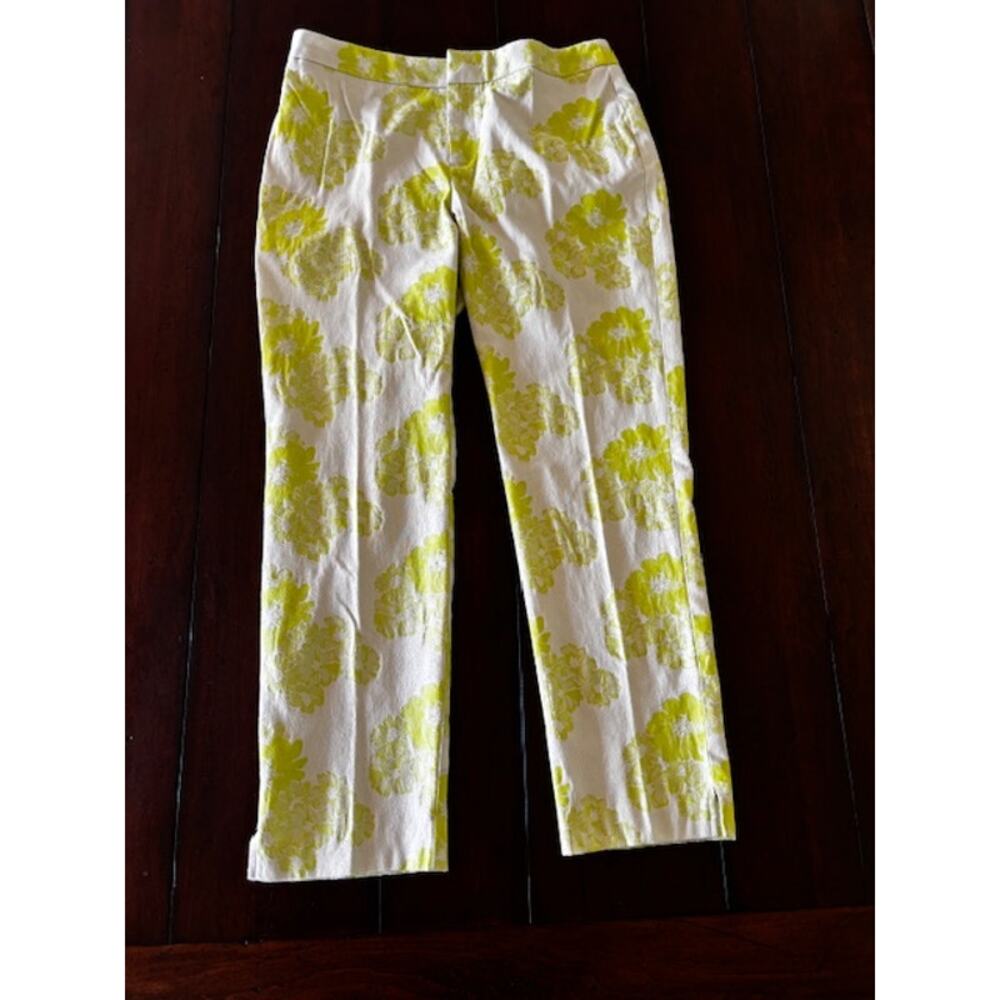 Coldwater Creek Women’s Size 8 Ankle Pants Lime Green Floral‎ Print Cotton Blend